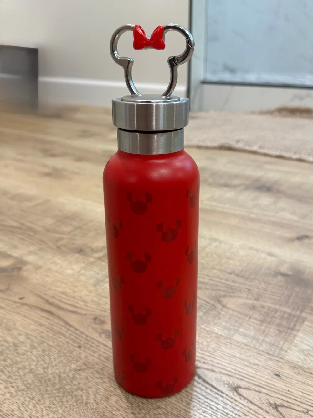 Disney Red Stainless Steel Water Bottle with Bow Keyring